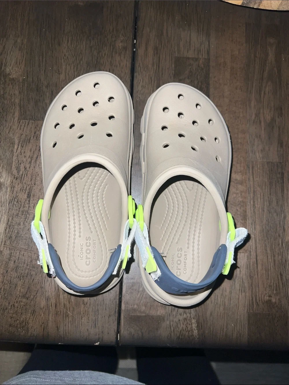 CROCS Kids Classic Clog Sand with Neon Green & Navy Accents